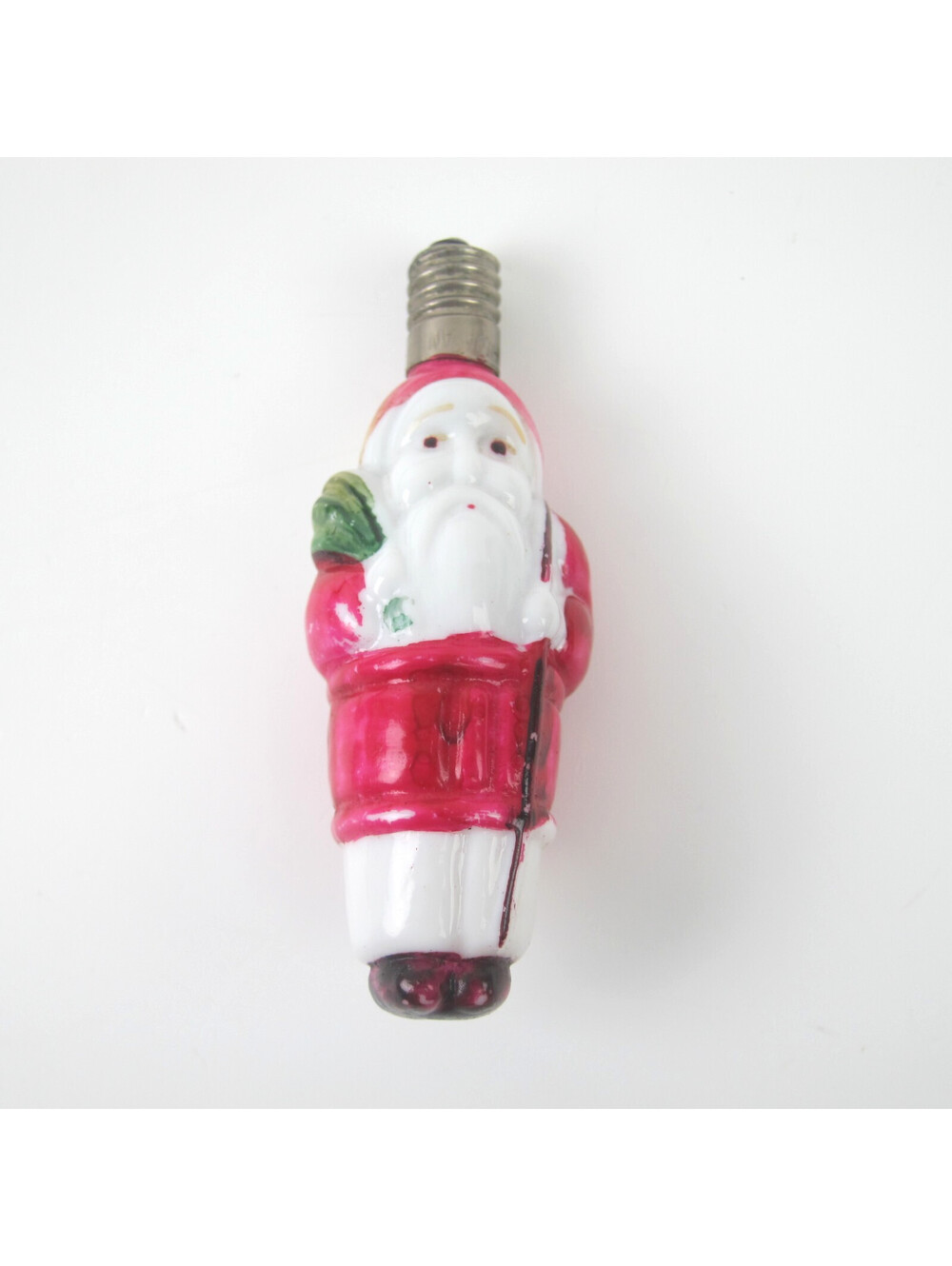 Vintage Santa Claus Christmas Milk Glass Light Bulb C6 Figural w/ Toy Sack Japan